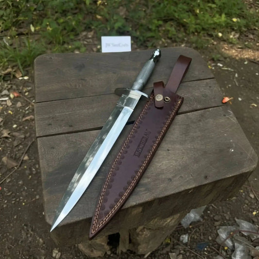 Silver Wire Medieval Quillon Dagger  Mirror Polish Handmade Steel Blade