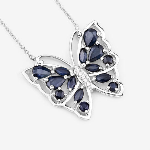 2.94 Carat Genuine Blue Sapphire and White Zircon .925 Sterling Silver Necklace