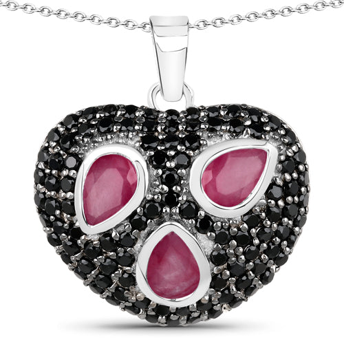 3.28 Carat Genuine Ruby and Black Spinel .925 Sterling Silver Pendant