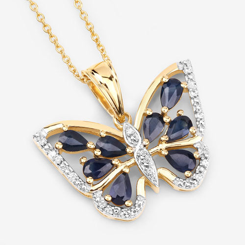 1.67 Carat Genuine Blue Sapphire and White Zircon .925 Sterling Silver Pendant