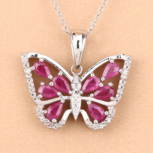 2.07 Carat Genuine Ruby and White Zircon .925 Sterling Silver Pendant