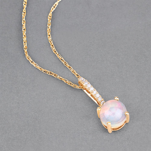 0.53 Carat Genuine Ethiopian Opal and White Diamond 10K Yellow Gold Pendant