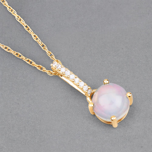 0.53 Carat Genuine Ethiopian Opal and White Diamond 10K Yellow Gold Pendant