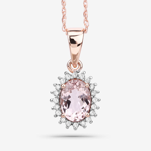 0.81 Carat Genuine Morganite and White Diamond 14K Rose Gold Pendant