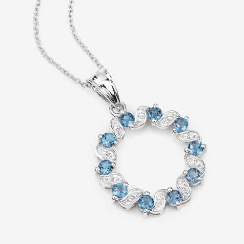 1.50 Carat Genuine London Blue Topaz and White Topaz .925 Sterling Silver Pendant