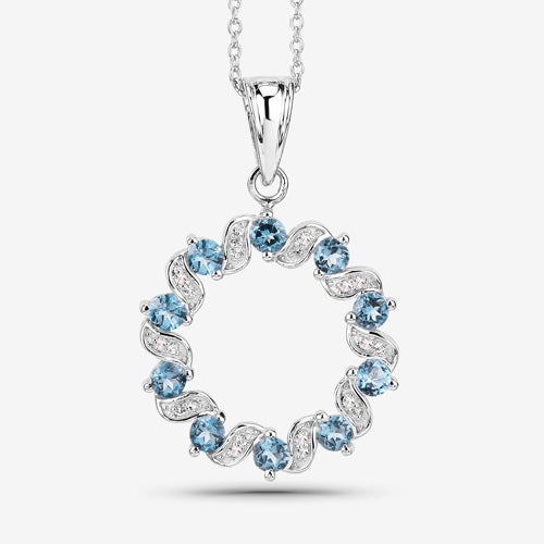 1.50 Carat Genuine London Blue Topaz and White Topaz .925 Sterling Silver Pendant
