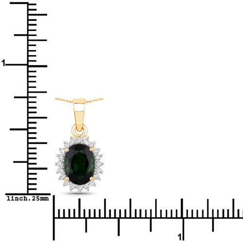 1.39 Carat Genuine Green Tourmaline and White Diamond 14K Yellow Gold Pendant