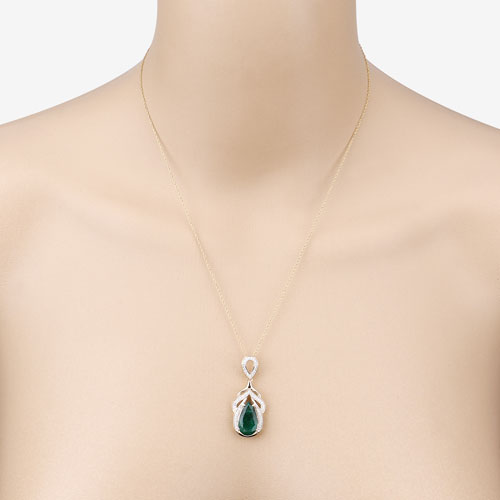 IGI Certified 4.33 Carat Genuine Zambian Emerald and White Diamond 14K Yellow Gold Pendant