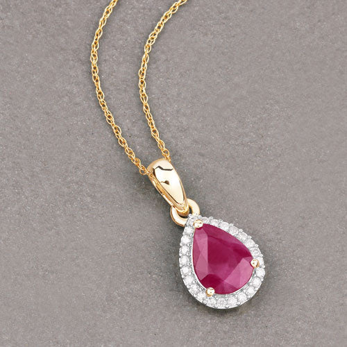 1.55 Carat Genuine Ruby and White Diamond 10K Yellow Gold Pendant