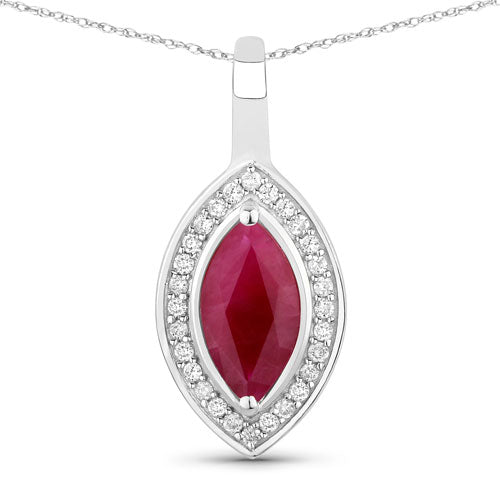 1.52 Carat Genuine Ruby and White Diamond 10K White Gold Pendant