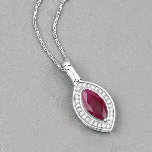 1.52 Carat Genuine Ruby and White Diamond 10K White Gold Pendant