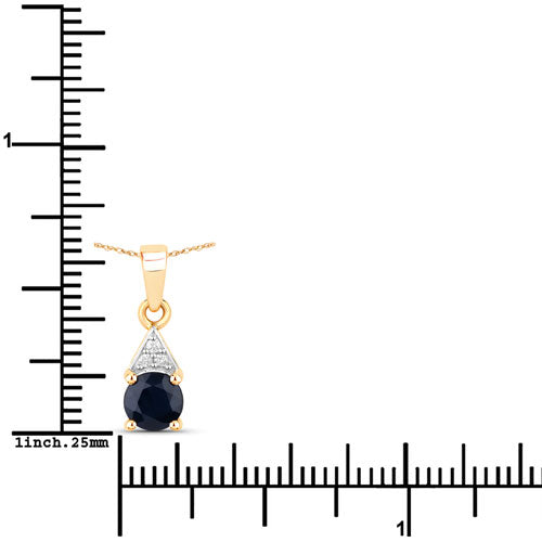 0.88 Carat Genuine Blue Sapphire and White Diamond 10K Yellow Gold Pendant
