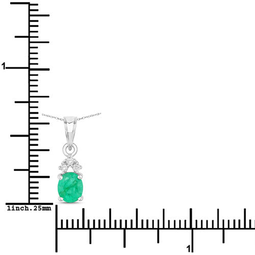 0.64 Carat Genuine Zambian Emerald and White Diamond 10K White Gold Pendant