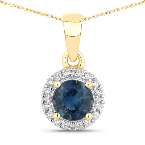 0.72 Carat Genuine Blue Sapphire and White Diamond 14K Yellow Gold Pendant