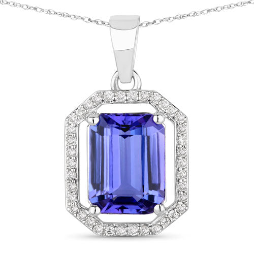 2.58 Carat Genuine Tanzanite and White Diamond 14K White Gold Pendant