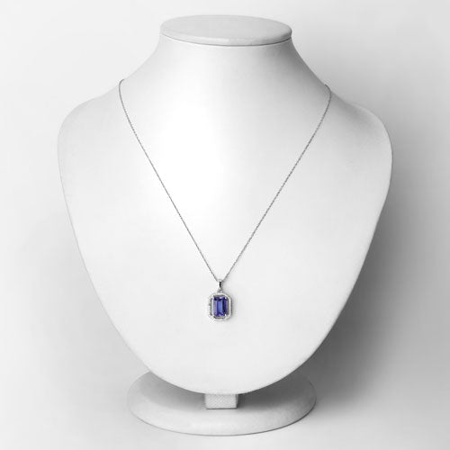 2.58 Carat Genuine Tanzanite and White Diamond 14K White Gold Pendant
