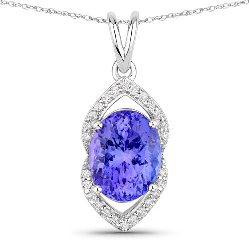 3.34 Carat Genuine Tanzanite and White Diamond 14K White Gold Pendant