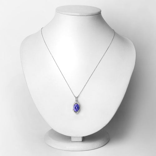 3.34 Carat Genuine Tanzanite and White Diamond 14K White Gold Pendant