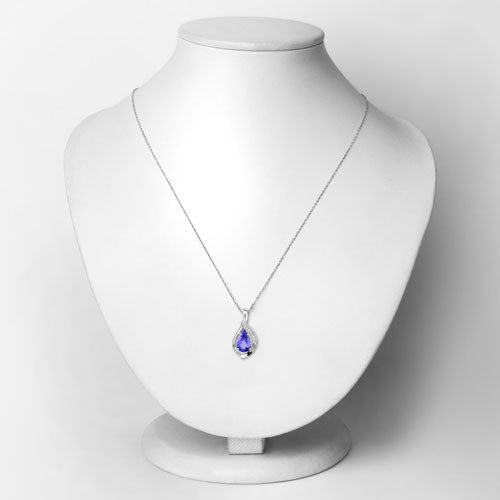 2.67 Carat Genuine Tanzanite and White Diamond 14K White Gold Pendant