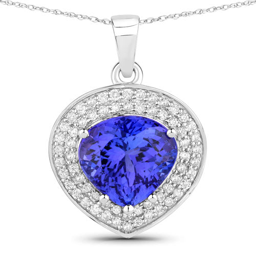 4.17 Carat Genuine Tanzanite and White Diamond 14K White Gold Pendant