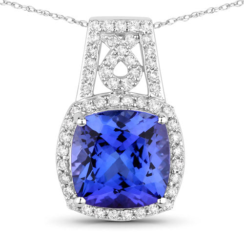 4.30 Carat Genuine Tanzanite and White Diamond 14K White Gold Pendant