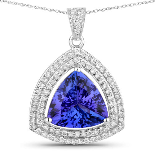 3.93 Carat Genuine Tanzanite and White Diamond 14K White Gold Pendant
