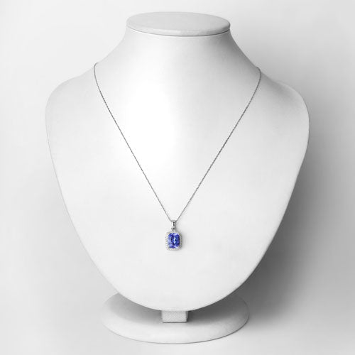 2.70 Carat Genuine Tanzanite and White Diamond 14K White Gold Pendant