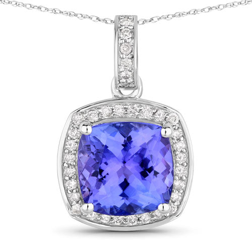 2.97 Carat Genuine Tanzanite and White Diamond 14K White Gold Pendant