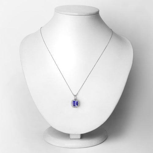 2.97 Carat Genuine Tanzanite and White Diamond 14K White Gold Pendant