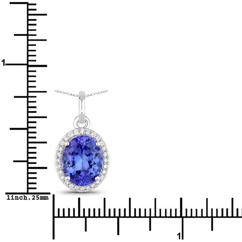 2.36 Carat Genuine Tanzanite and White Diamond 14K White Gold Pendant