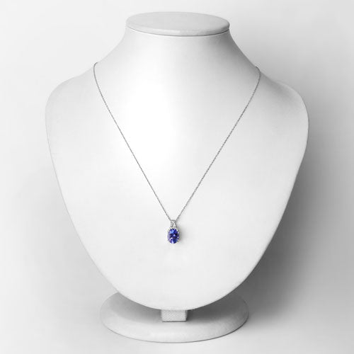 2.10 Carat Genuine Tanzanite and White Diamond 14K White Gold Pendant