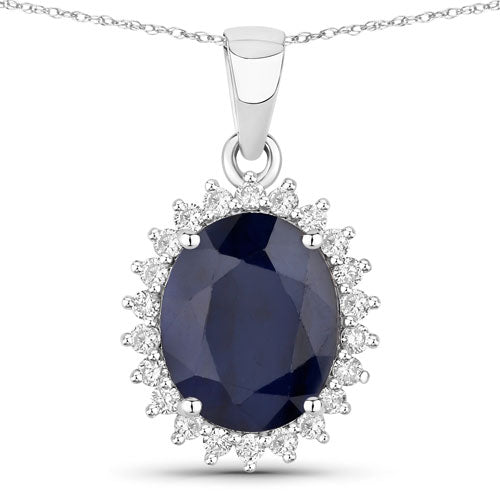 4.63 Carat Genuine Blue Sapphire and White Diamond 14K White Gold Pendant