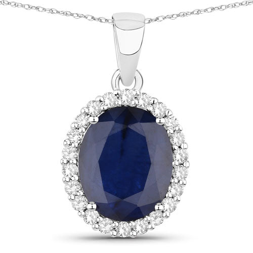 4.63 Carat Genuine Blue Sapphire and White Diamond 14K White Gold Pendant