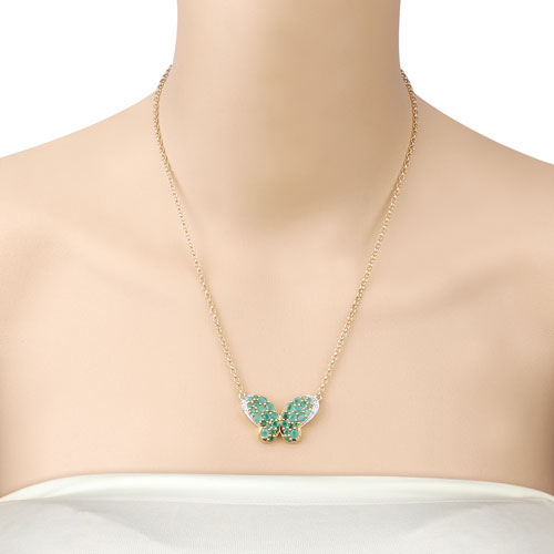 2.80 Carat Genuine Emerald and White Zircon .925 Sterling Silver Pendant