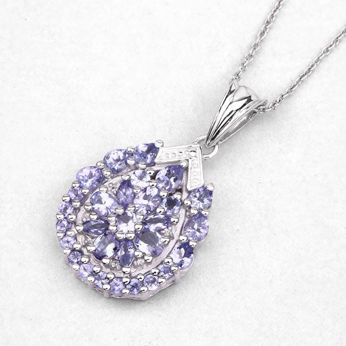 2.64 Carat Genuine Tanzanite and White Topaz .925 Sterling Silver Pendant