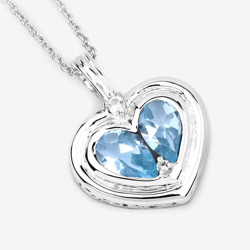 2.66 Carat Genuine Blue Topaz and White Topaz .925 Sterling Silver Pendant