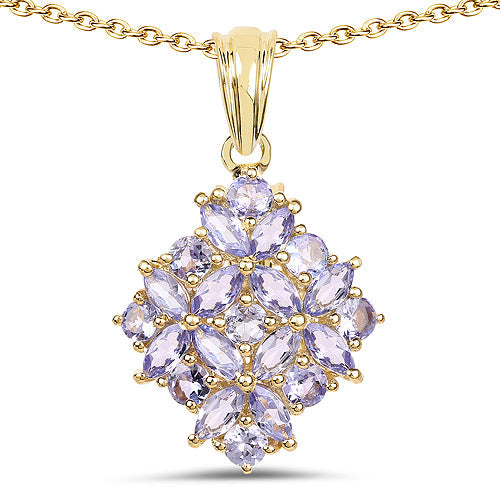 14K Yellow Gold Plated 2.58 Carat Genuine Tanzanite .925 Sterling Silver Pendant