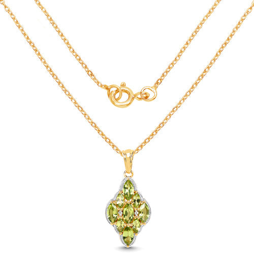 14K Yellow Gold Plated 4.02 Carat Genuine Peridot & White Topaz .925 Sterling Silver Pendant