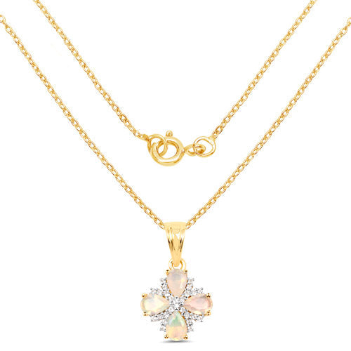 14K Yellow Gold Plated 1.19 Carat Genuine Ethiopian Opal and White Topaz .925 Sterling Silver Pendant