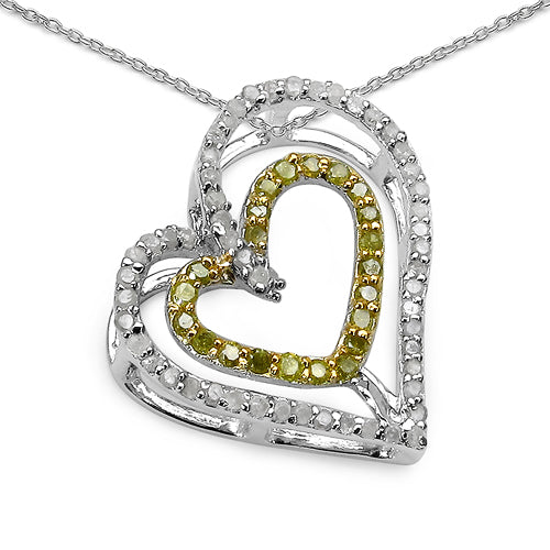 0.51 Carat Genuine White Diamond & Yellow Diamond .925 Sterling Silver Pendant