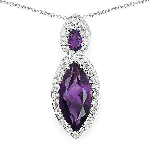 3.53 Carat Genuine Amethyst and White Topaz .925 Sterling Silver Pendant