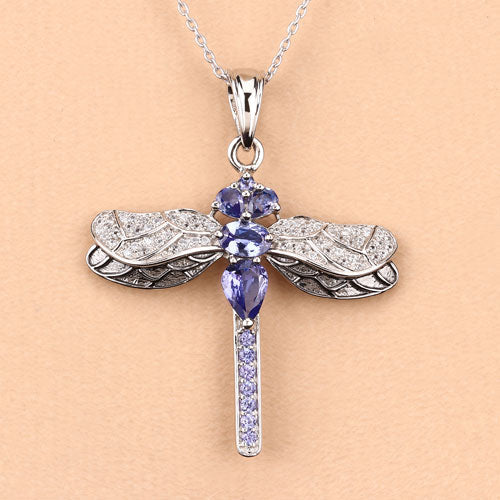 1.99 Carat Genuine Tanzanite and White Zircon .925 Sterling Silver Pendant