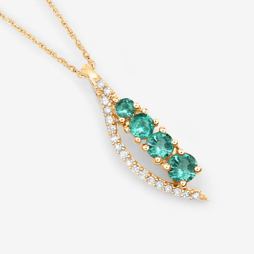 0.34 Carat Genuine Zambian Emerald and White Diamond 14K Yellow Gold Pendant