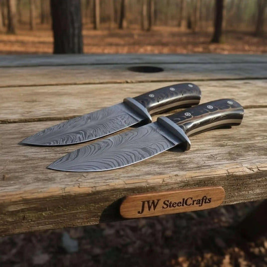 Bowie Knife Feather Damascus Blade Pinecone Handle Fixed Blade Hunting Knife