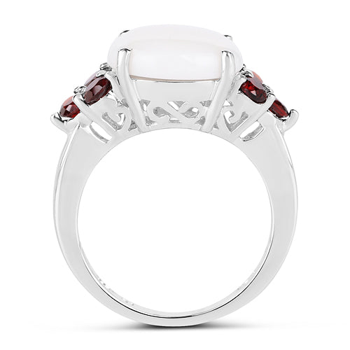 3.58 Carat Genuine Opal & Garnet .925 Sterling Silver Ring