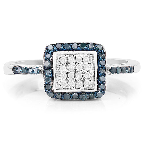 0.28 Carat Genuine Blue Diamond and White Diamond .925 Sterling Silver Ring
