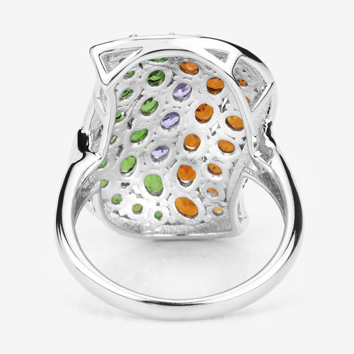 4.18 Carat Genuine Multi Stones .925 Sterling Silver Ring