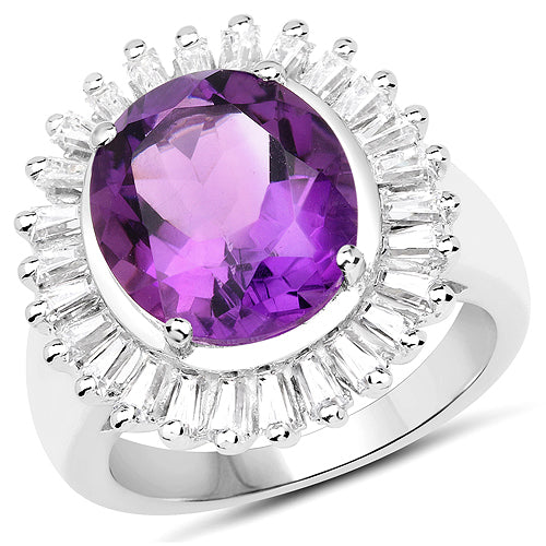 5.36 Carat Genuine Amethyst and White Topaz Ring in Sterling Silver