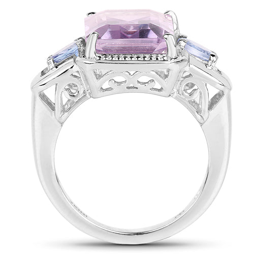 6.60 Carat Genuine Amethyst & Tanzanite .925 Sterling Silver Ring