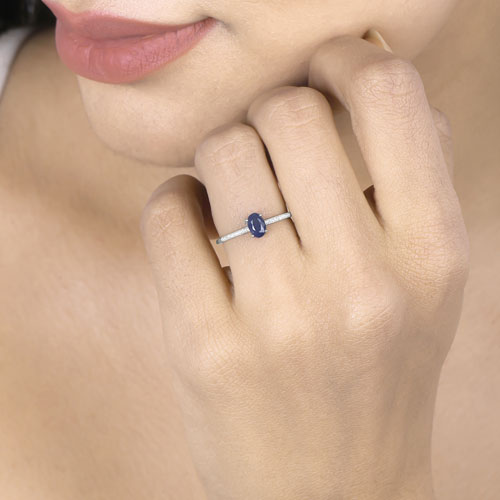 0.54 Carat Genuine Blue Sapphire and White Diamond 14K White Gold Ring